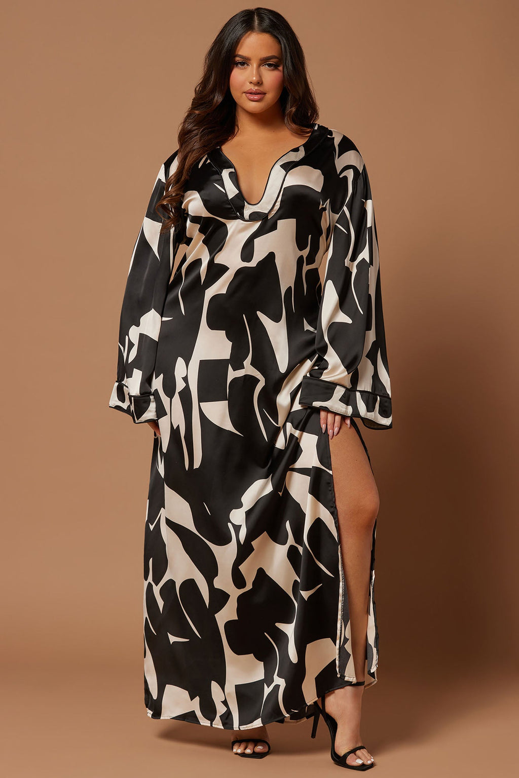 Seoul Satin Kaftan Maxi Dress - Black/combo