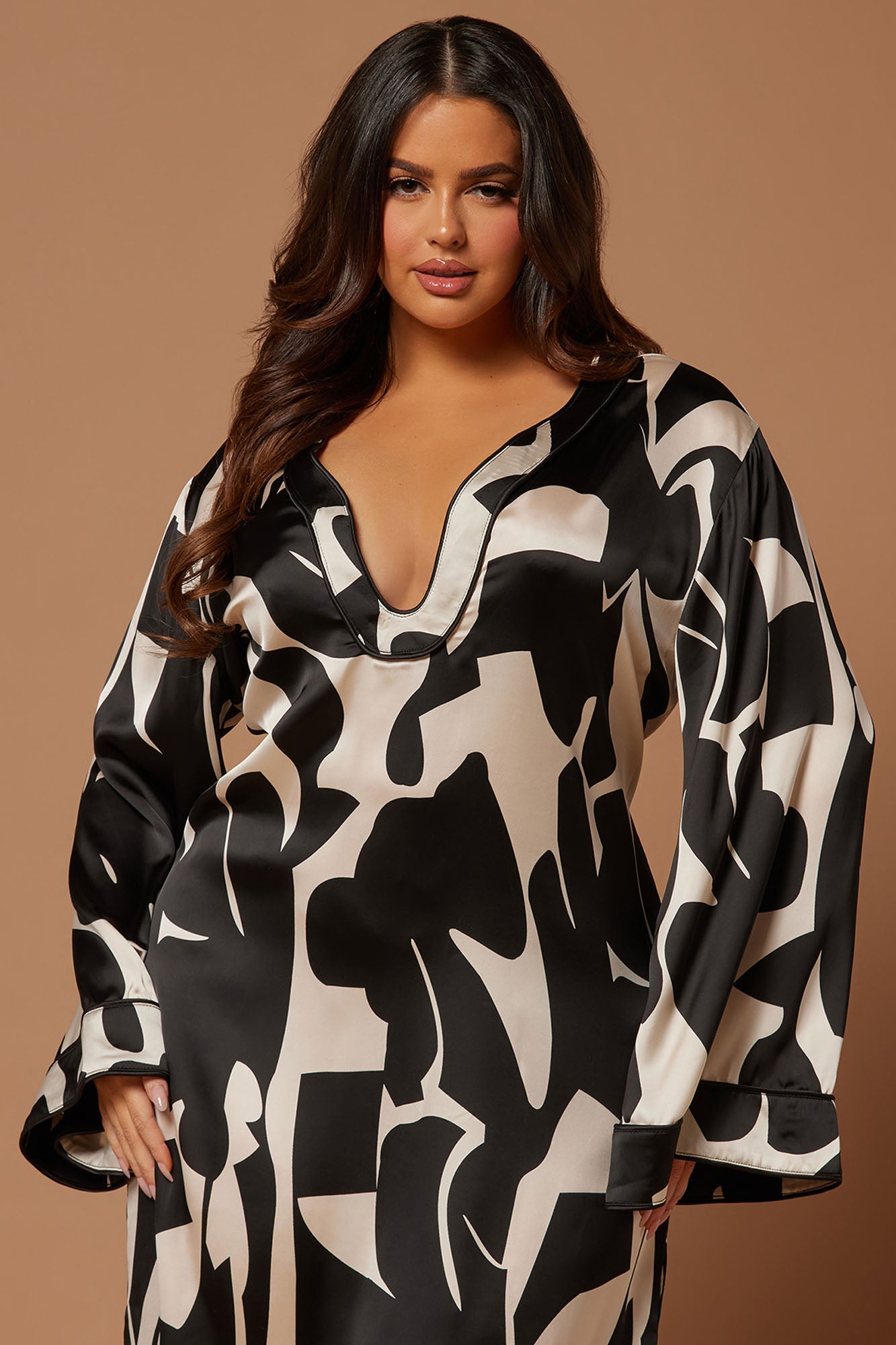 Seoul Satin Kaftan Maxi Dress - Black/combo