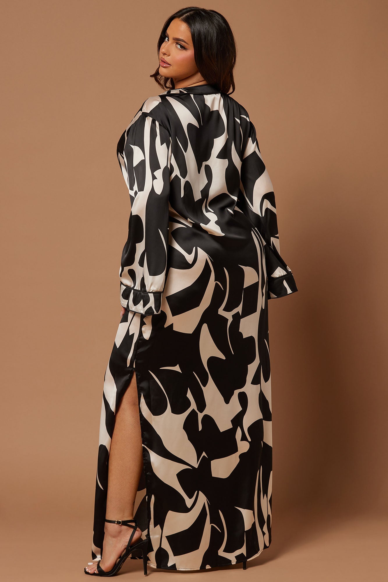 Seoul Satin Kaftan Maxi Dress - Black/combo