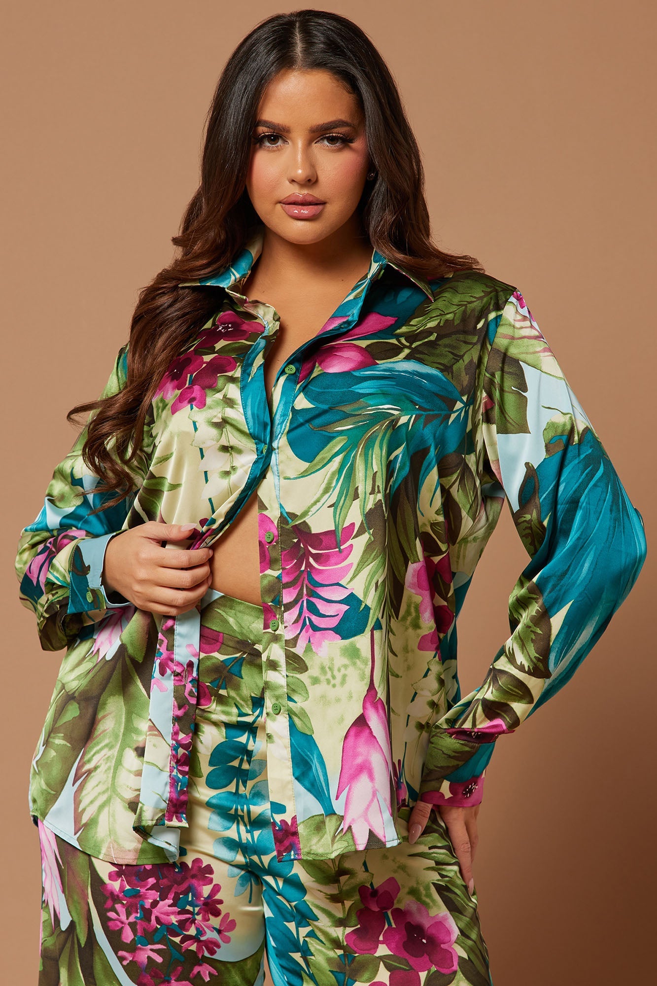 Kyoto Satin Pant Set - Green/combo