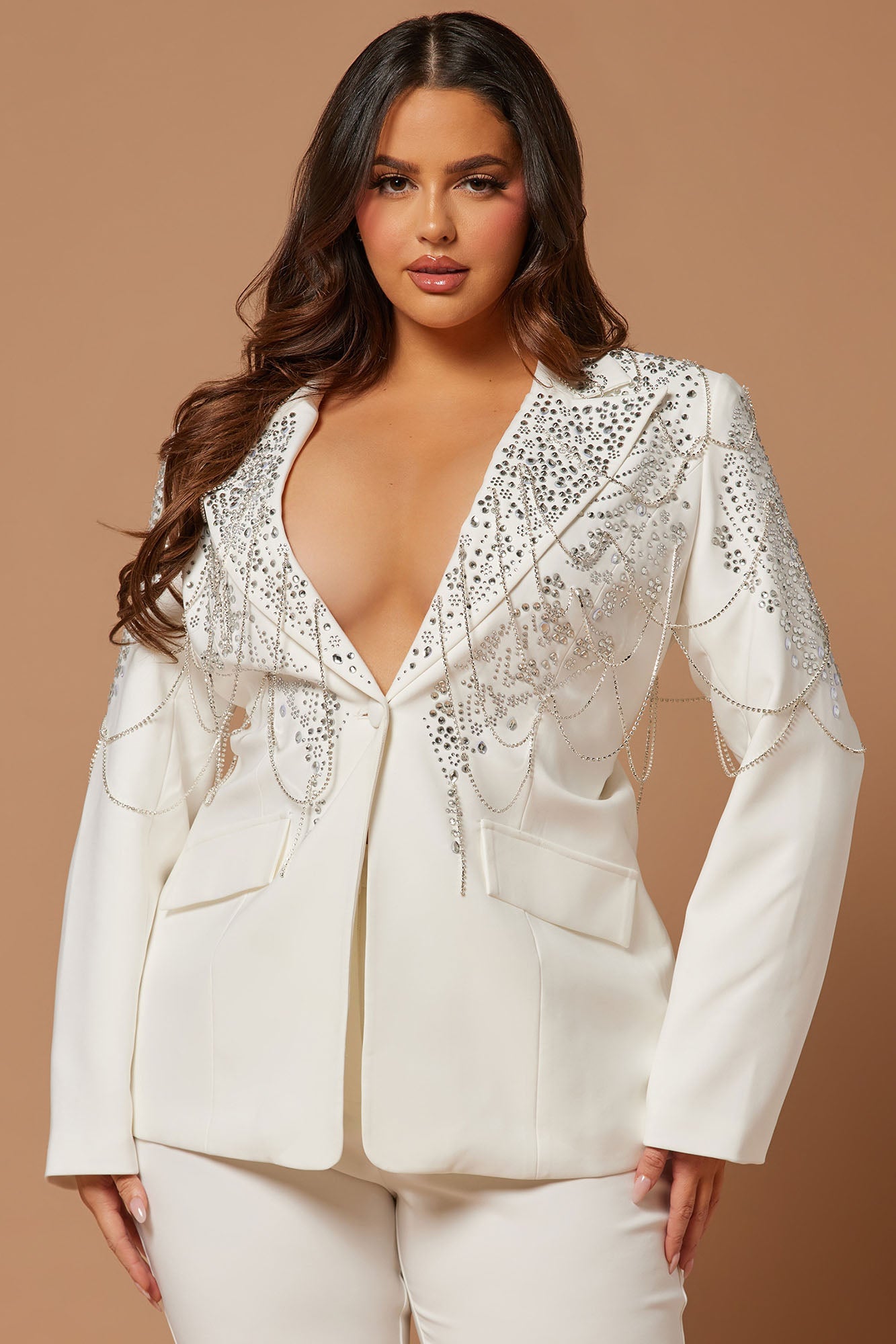 Juliette Embellished Blazer Suit Set - White
