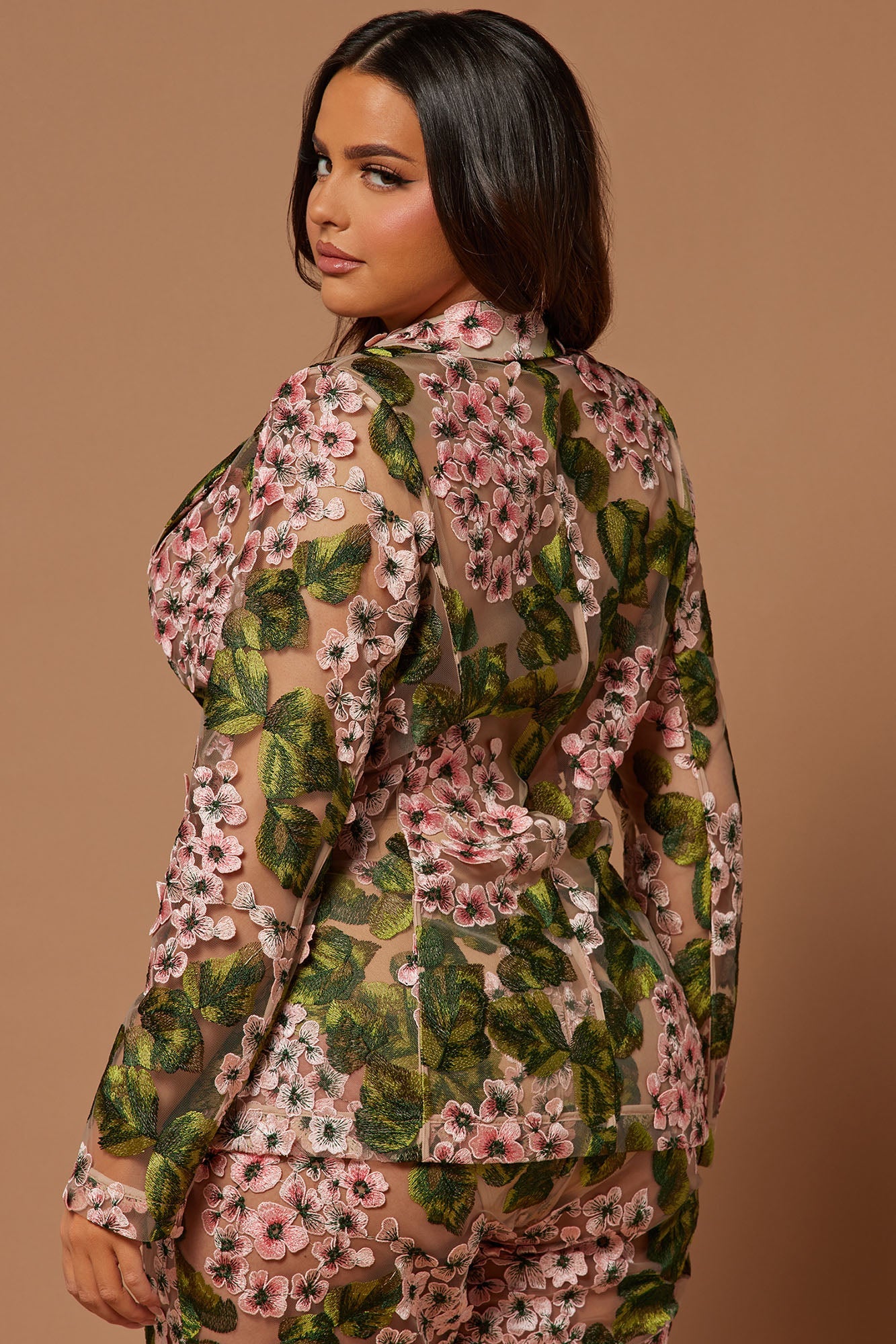 Elodie Floral Embroidered Blazer - Pink/combo