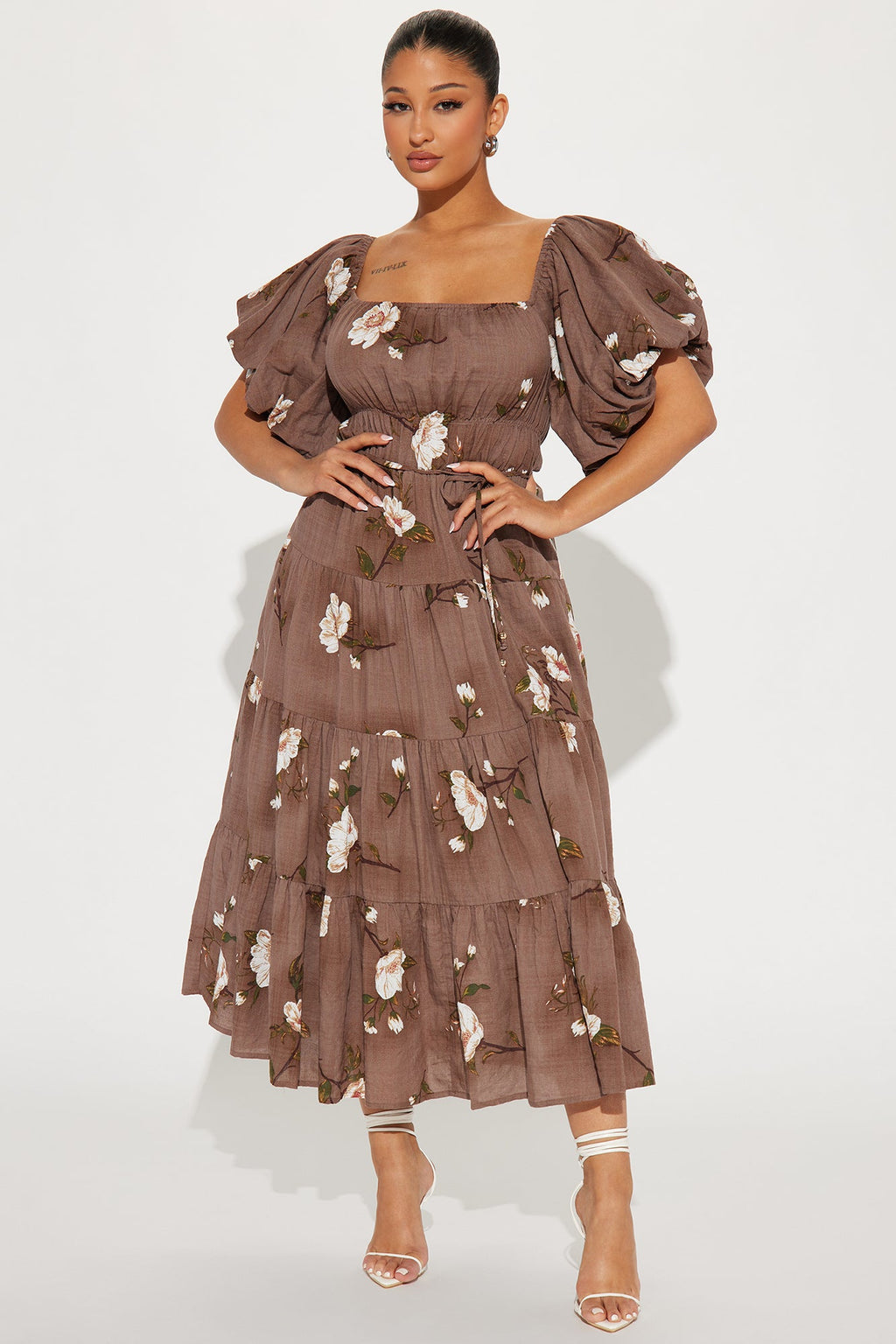 Magnolia Tiered Midi Dress - Brown