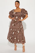 Magnolia Tiered Midi Dress - Brown