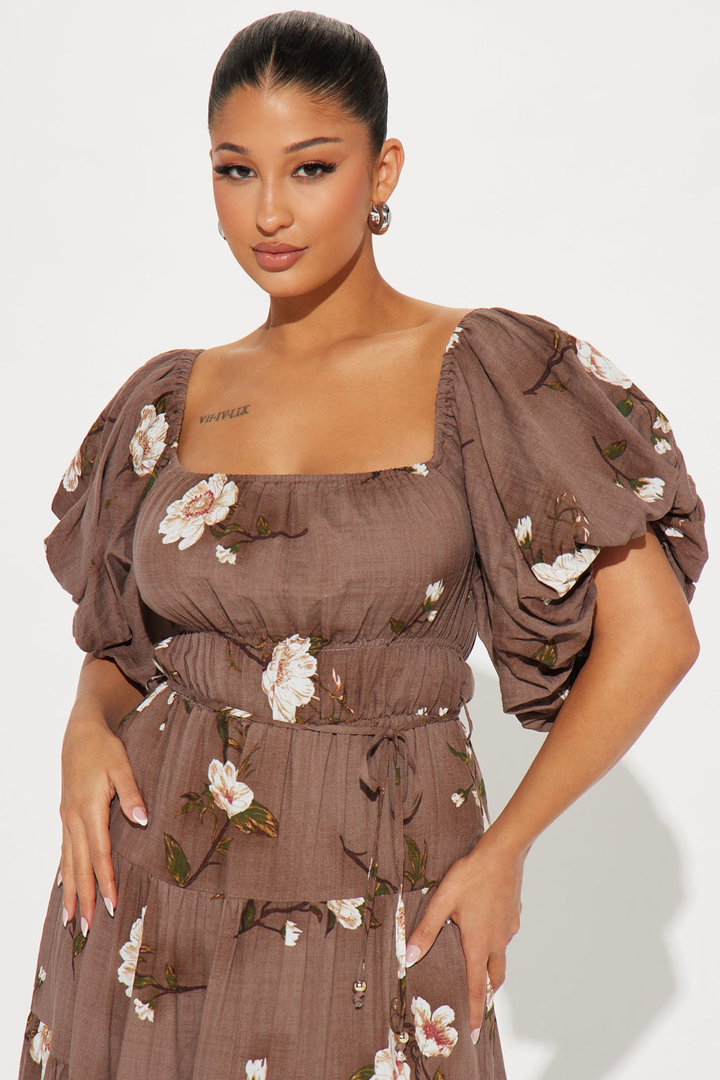 Magnolia Tiered Midi Dress - Brown