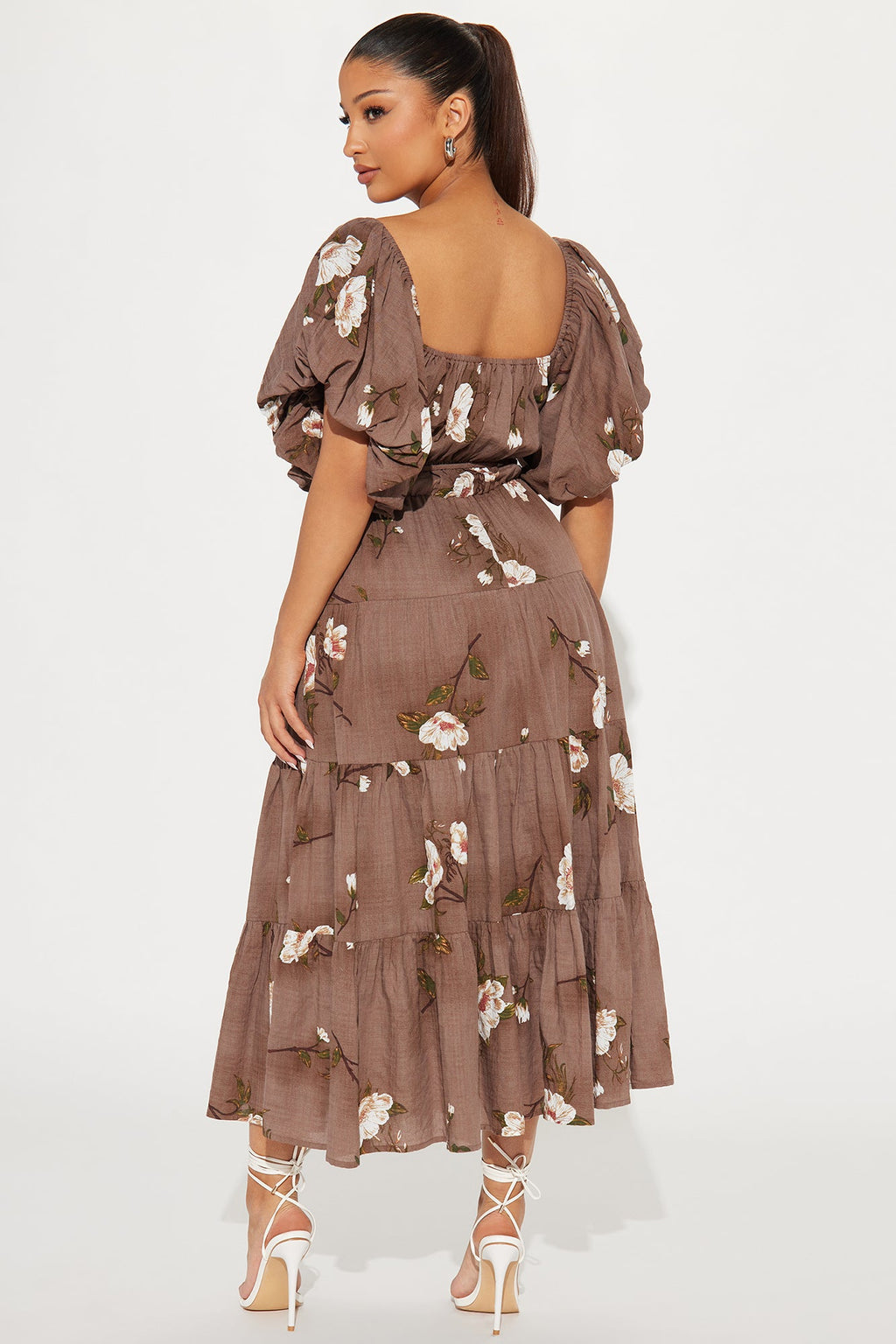 Magnolia Tiered Midi Dress - Brown