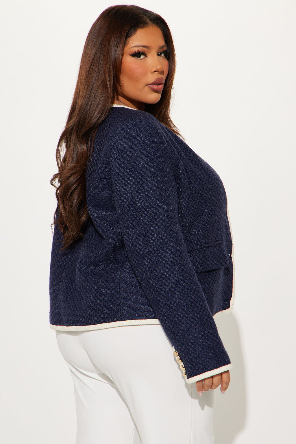 Stay Timeless Tweed Blazer - Navy