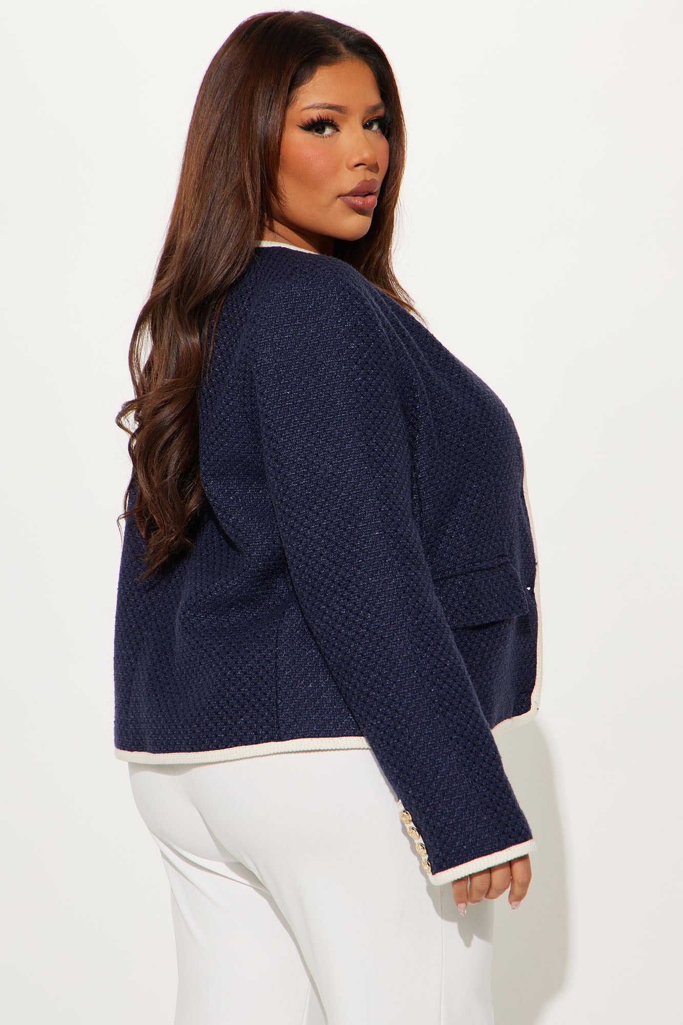 Stay Timeless Tweed Blazer - Navy