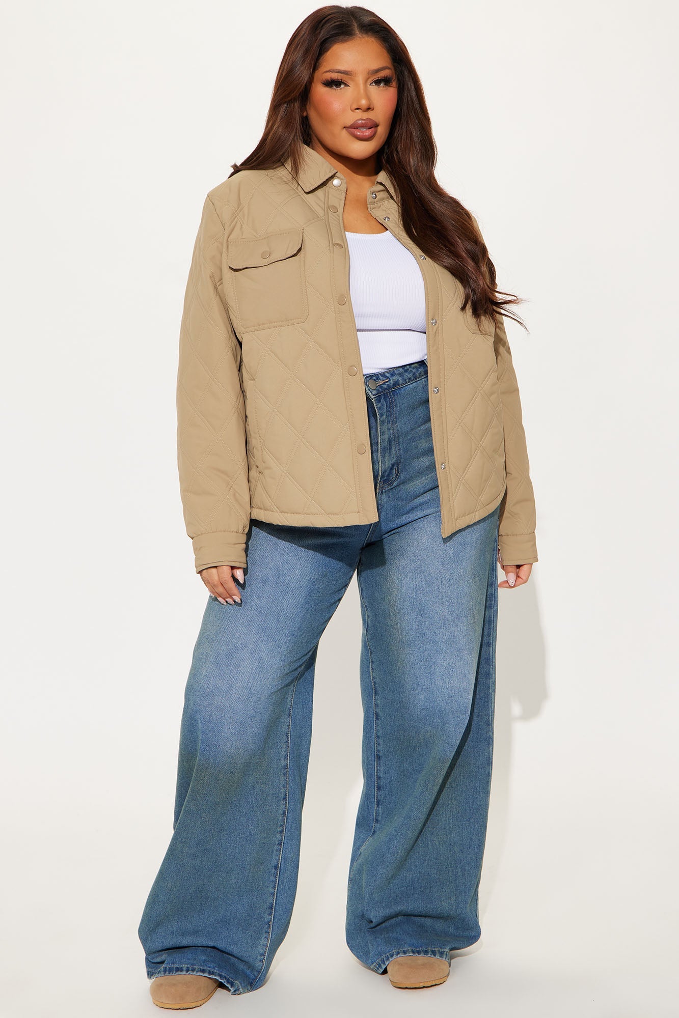 Abby Quilted Shirt Jacket - Tan