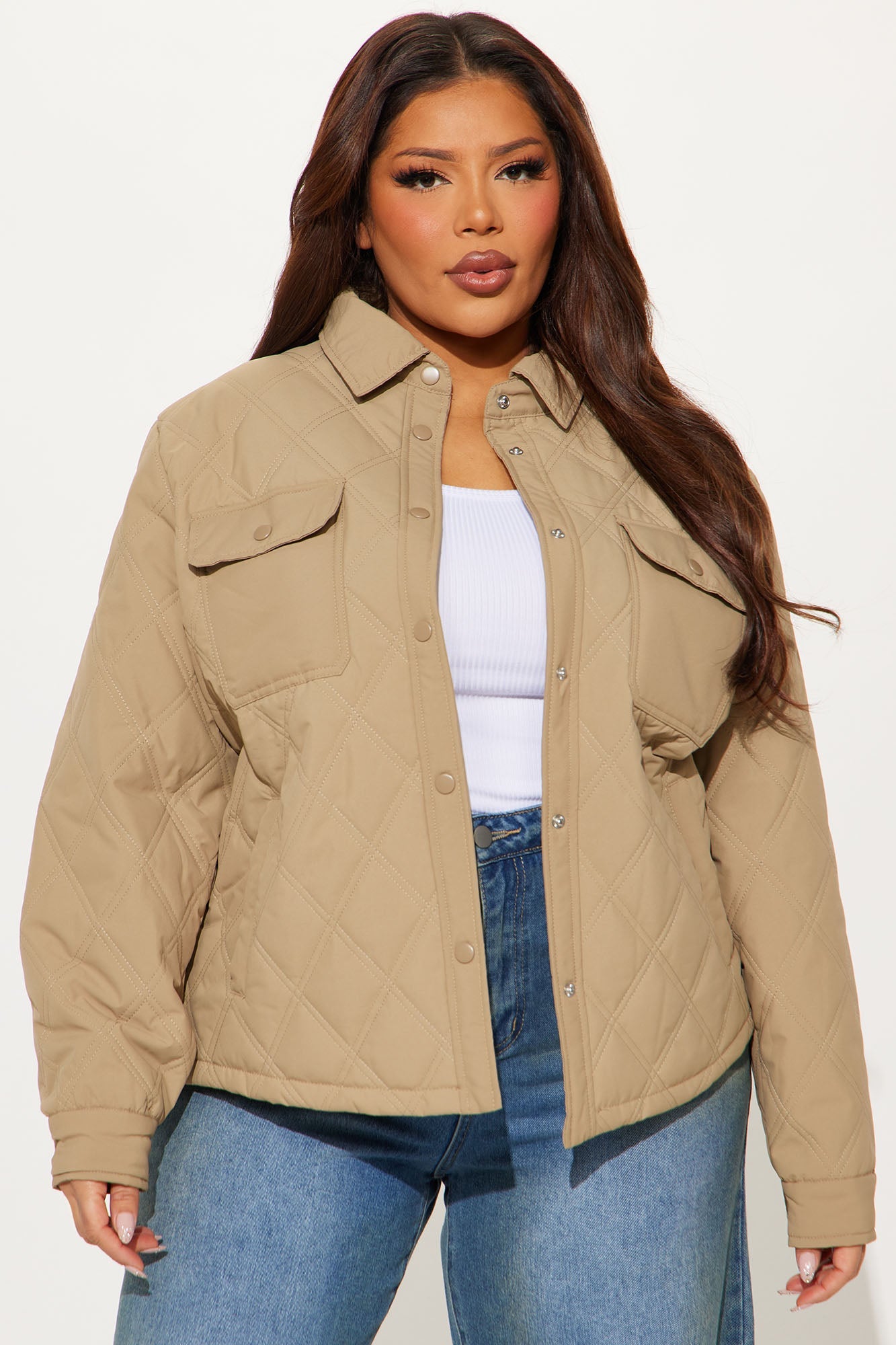 Abby Quilted Shirt Jacket - Tan