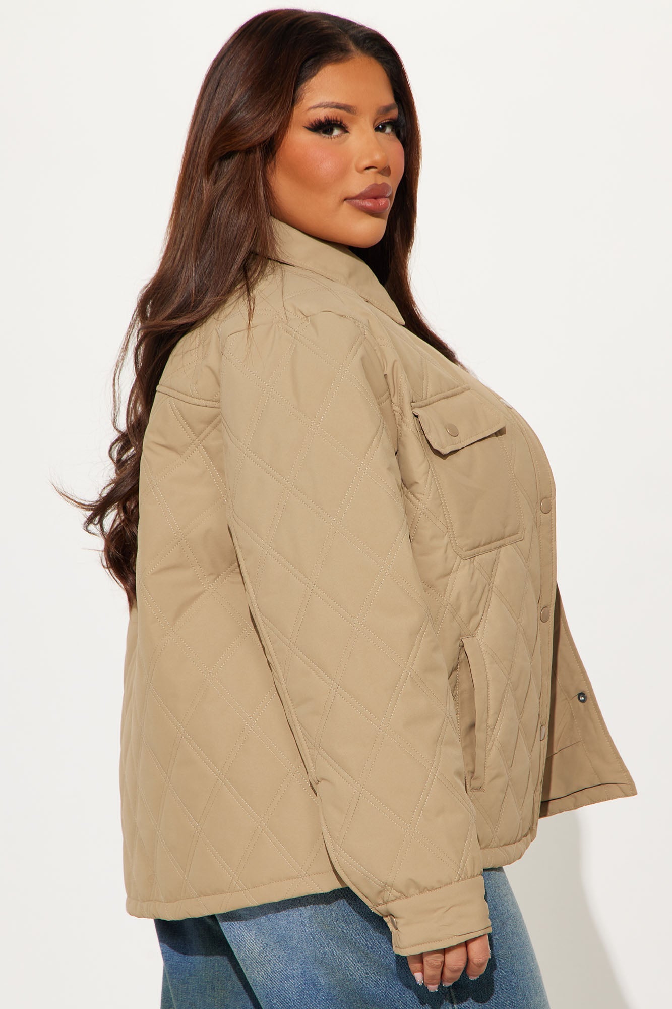 Abby Quilted Shirt Jacket - Tan