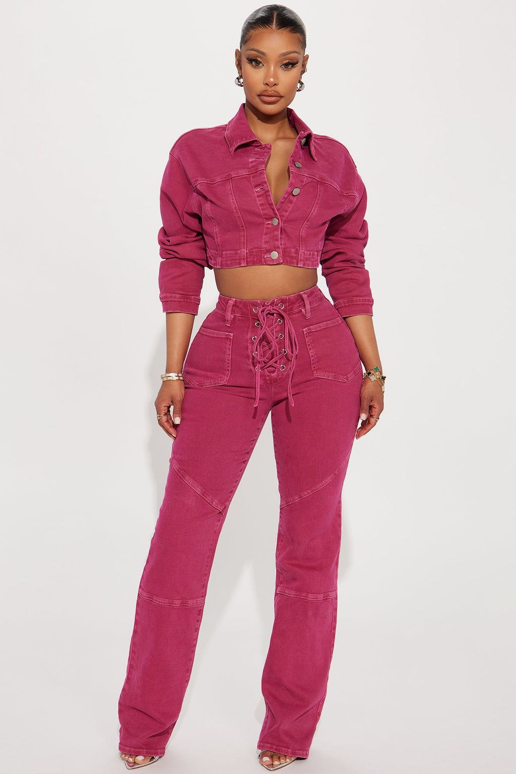 Oasis Lace Up Straight Leg Jeans - Pink
