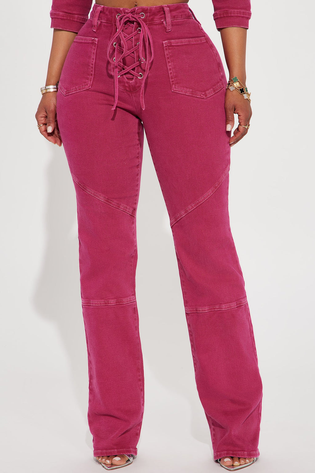 Oasis Lace Up Straight Leg Jeans - Pink