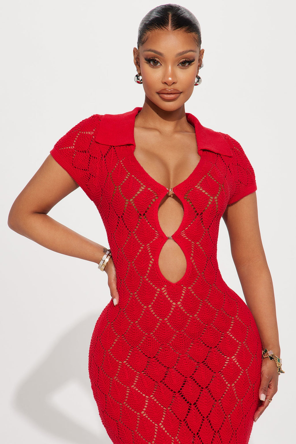 Dream Vacation Crochet Maxi Dress - Red