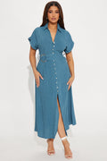 Eliza Button Up Maxi Dress - Blue