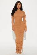 Brianne Ruched Maxi Dress - Camel