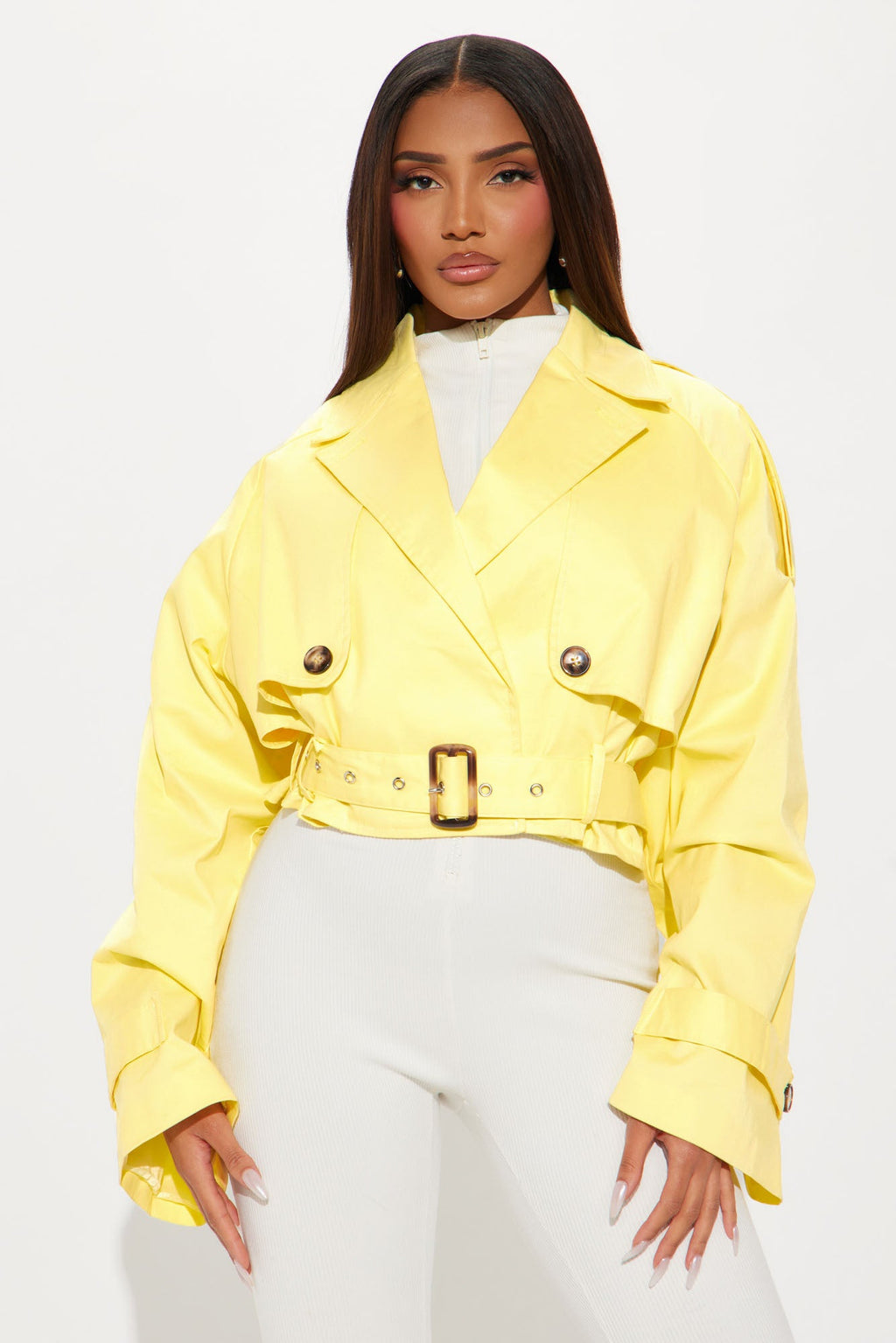 Leona Cropped Trench - Yellow