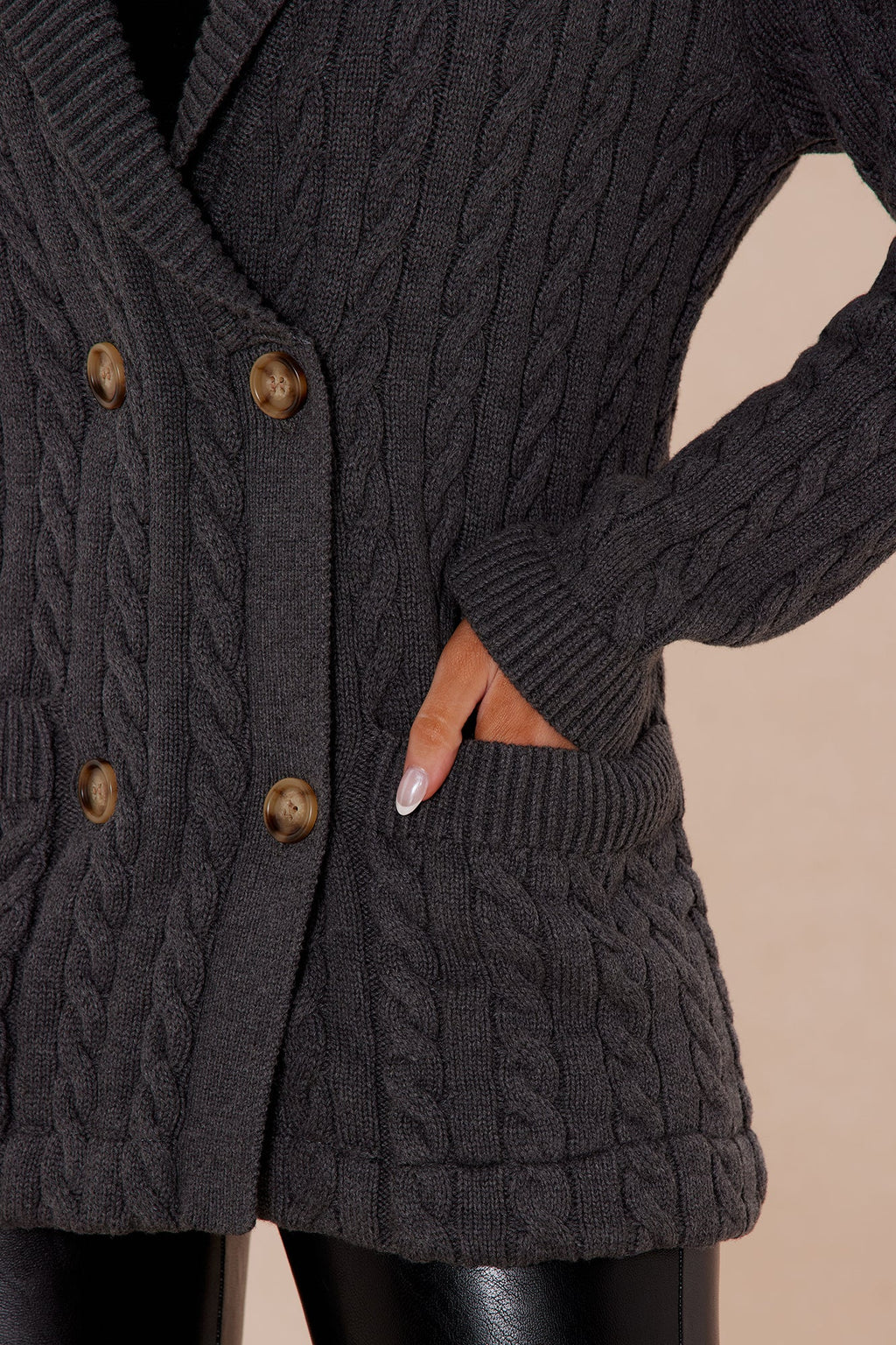 Soraya Cable Knit Sweater - Charcoal