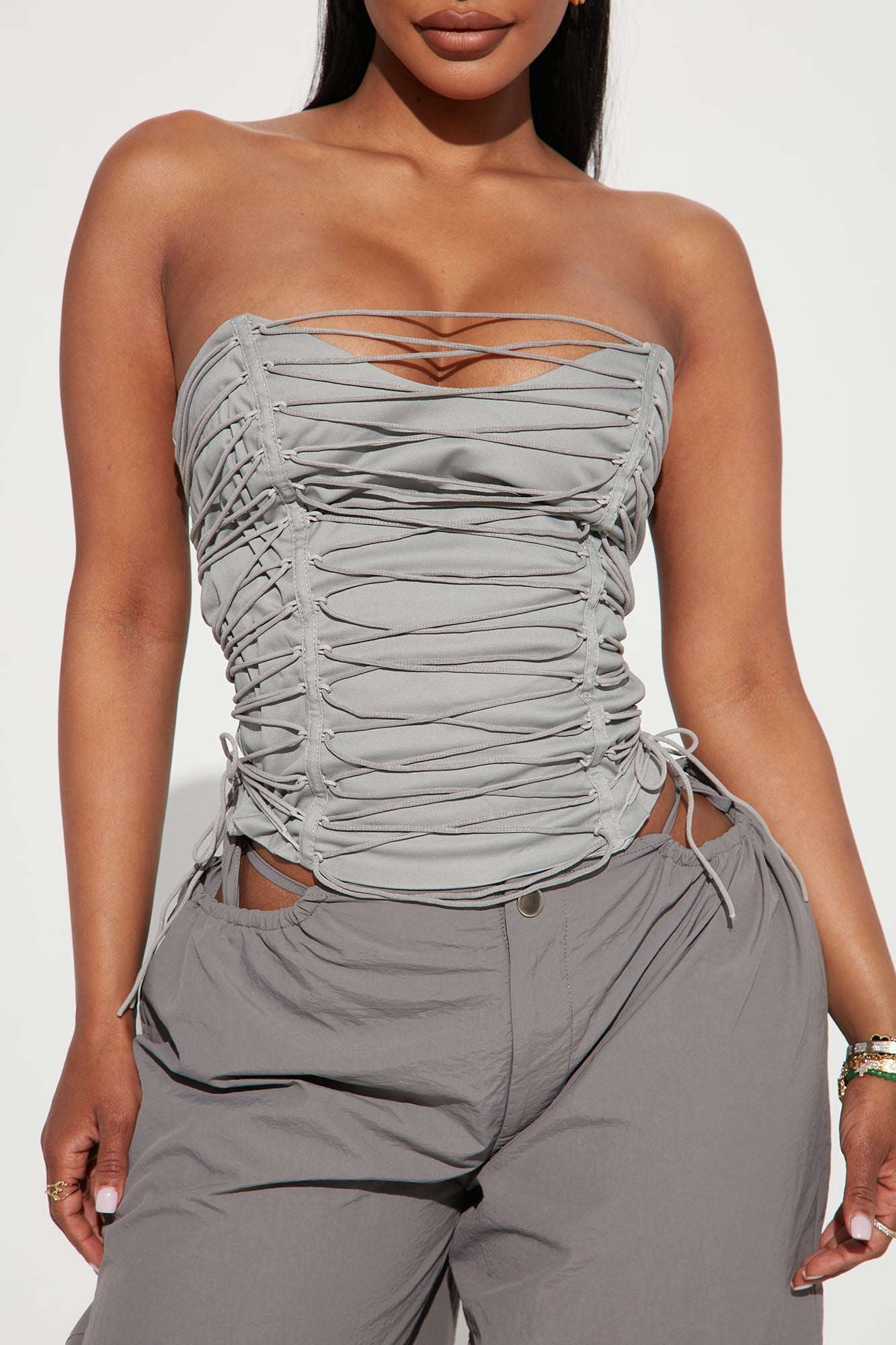 All The Details Corset Top - Grey