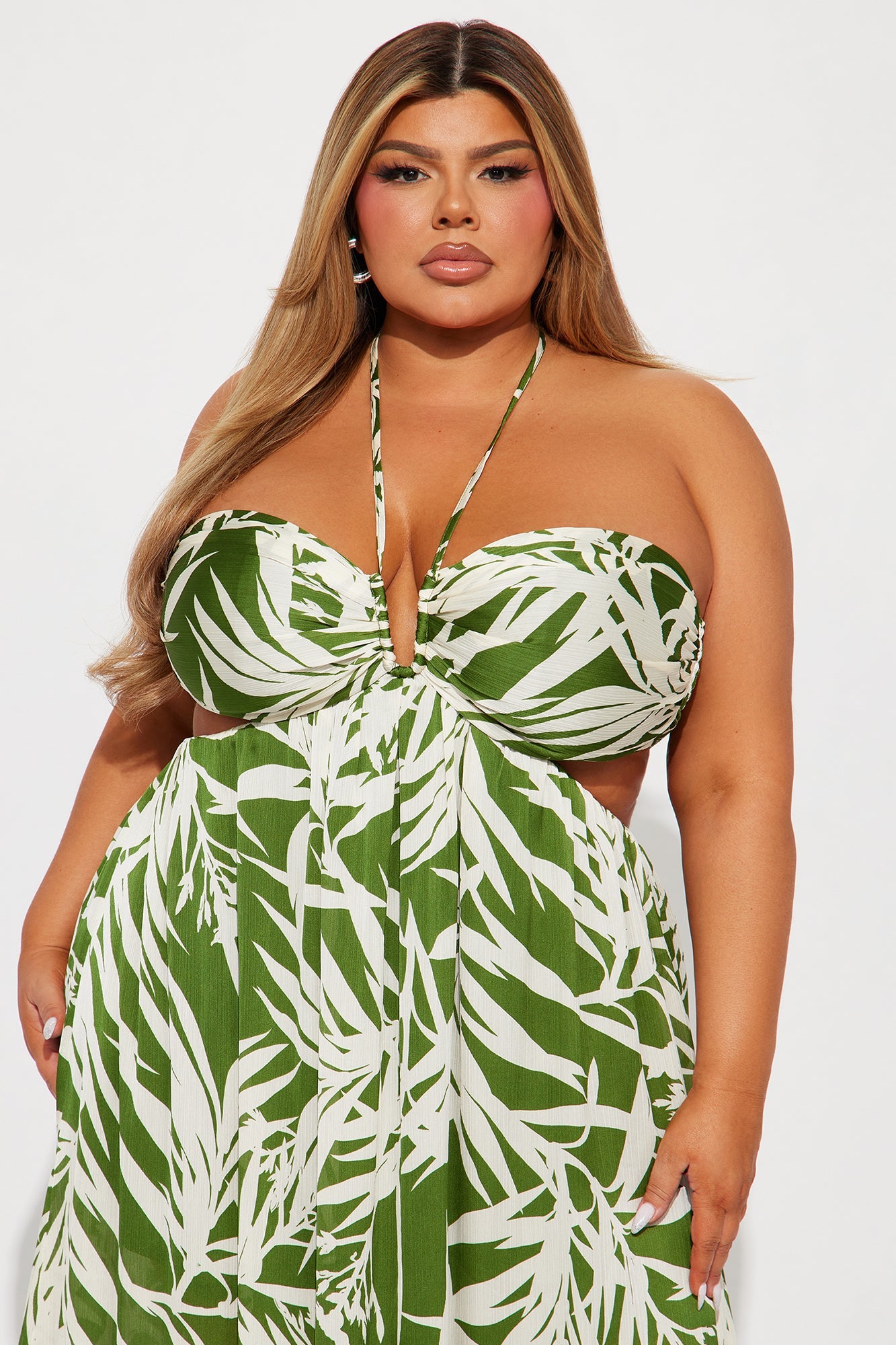 Tropical Satin Maxi Dress - Green/combo