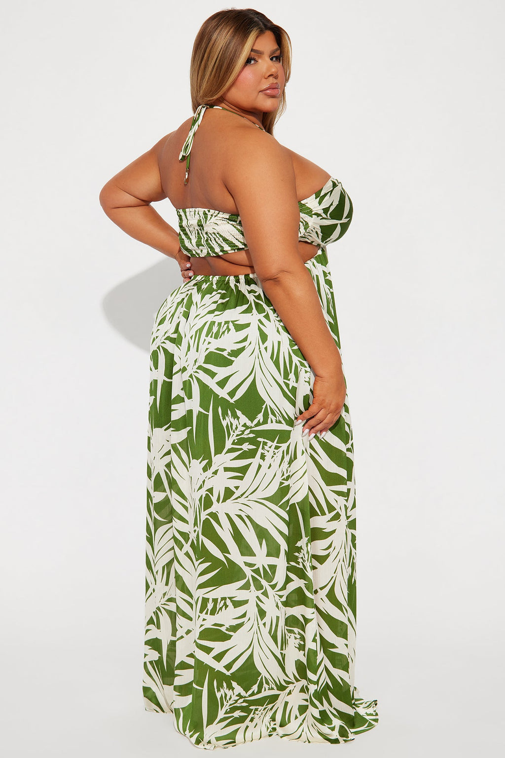 Tropical Satin Maxi Dress - Green/combo