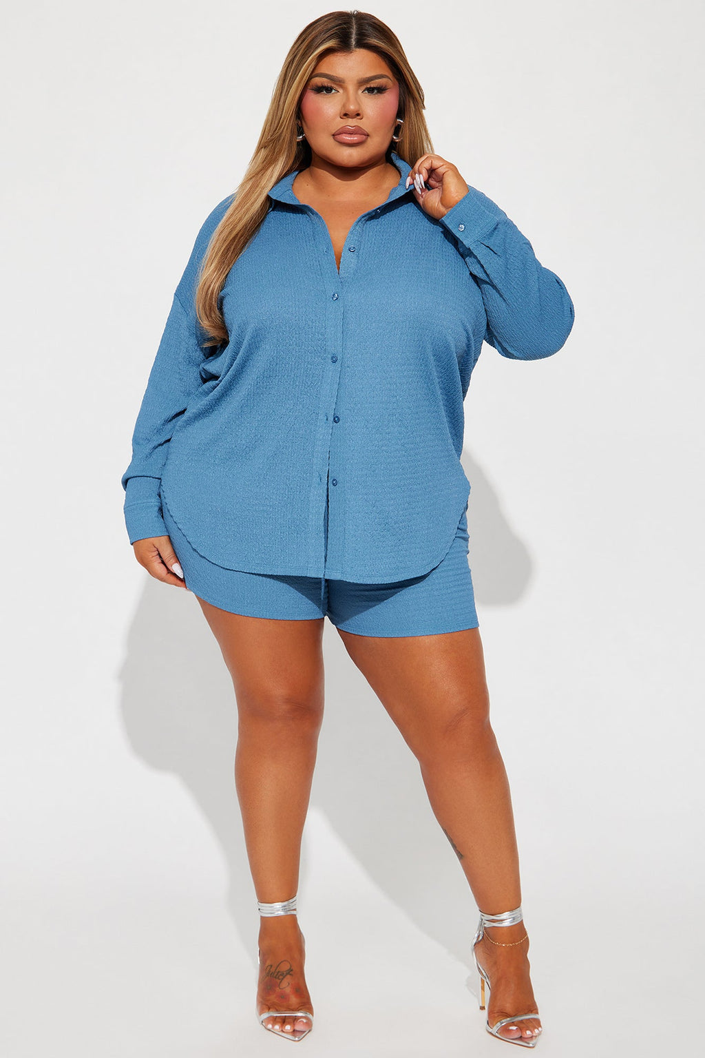 Bethany Textured Short Set - Blue