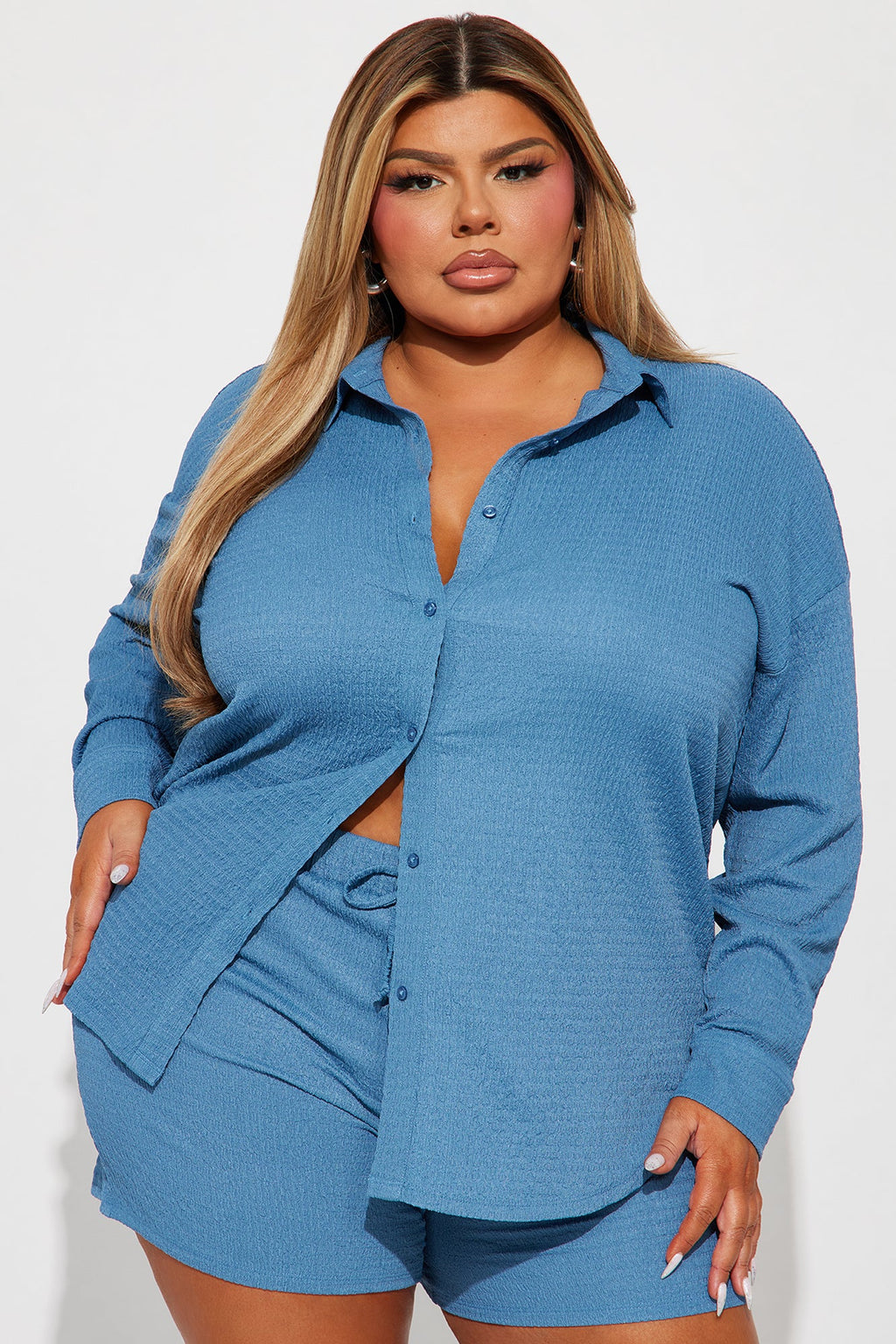 Bethany Textured Short Set - Blue