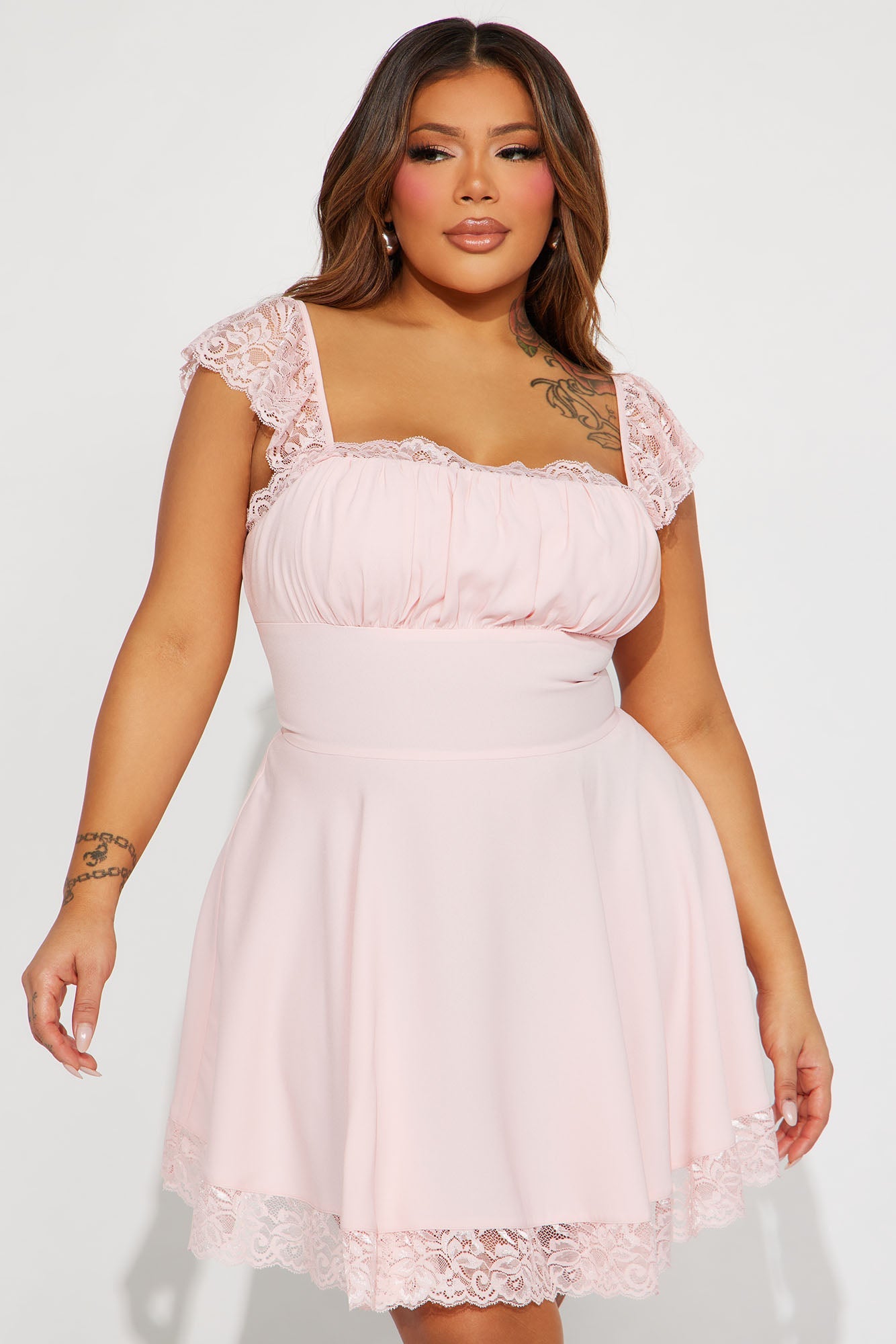 Alexandria Lace Trim Mini Dress - Pink