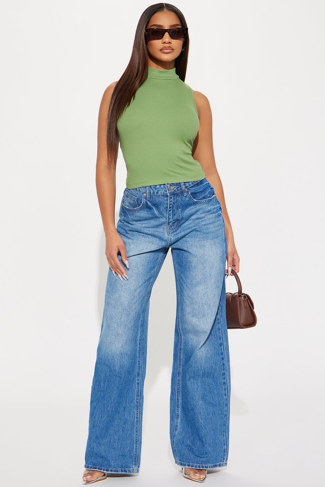 Sadie Mock Neck Tank Top - Olive