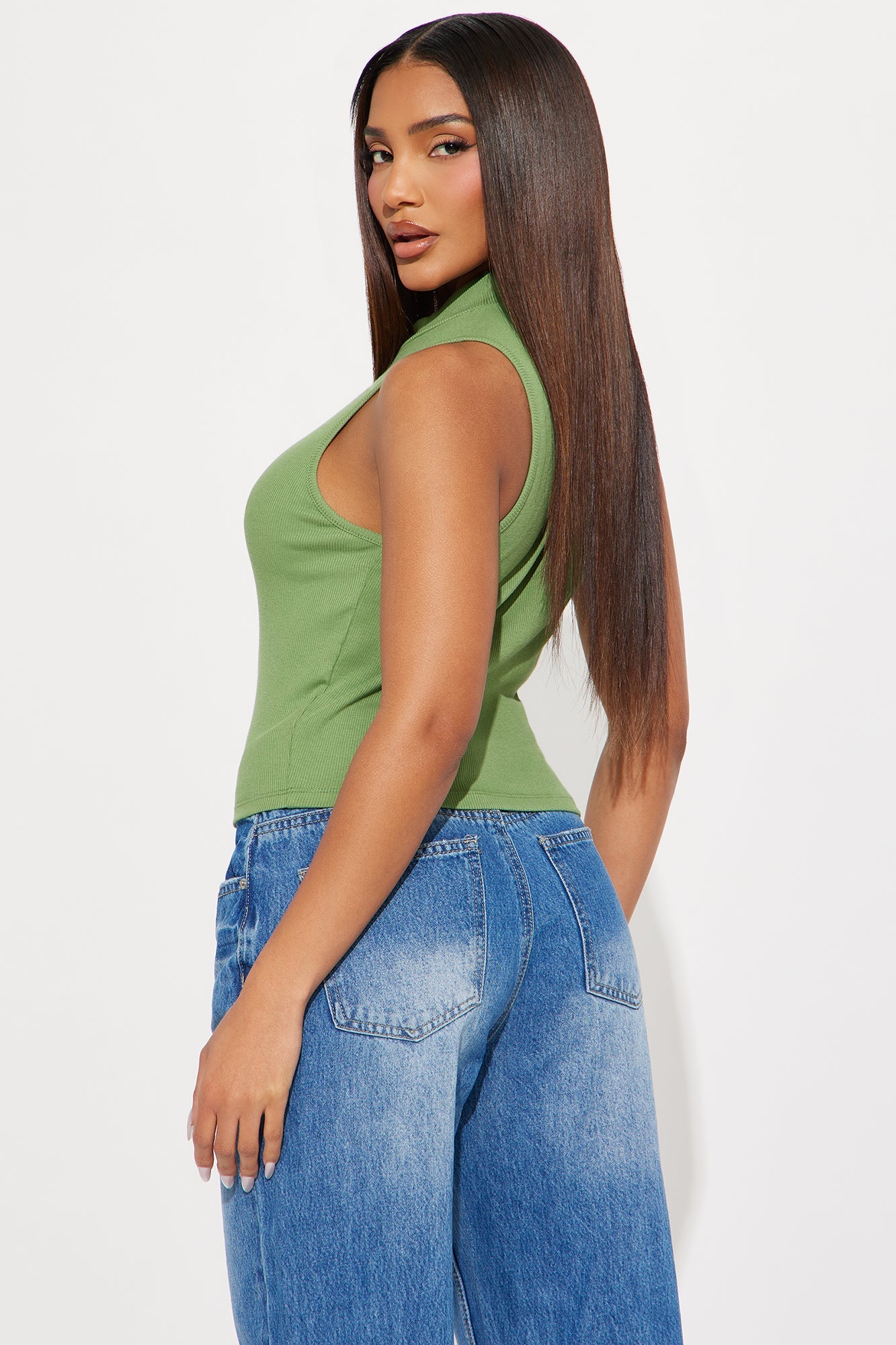 Sadie Mock Neck Tank Top - Olive