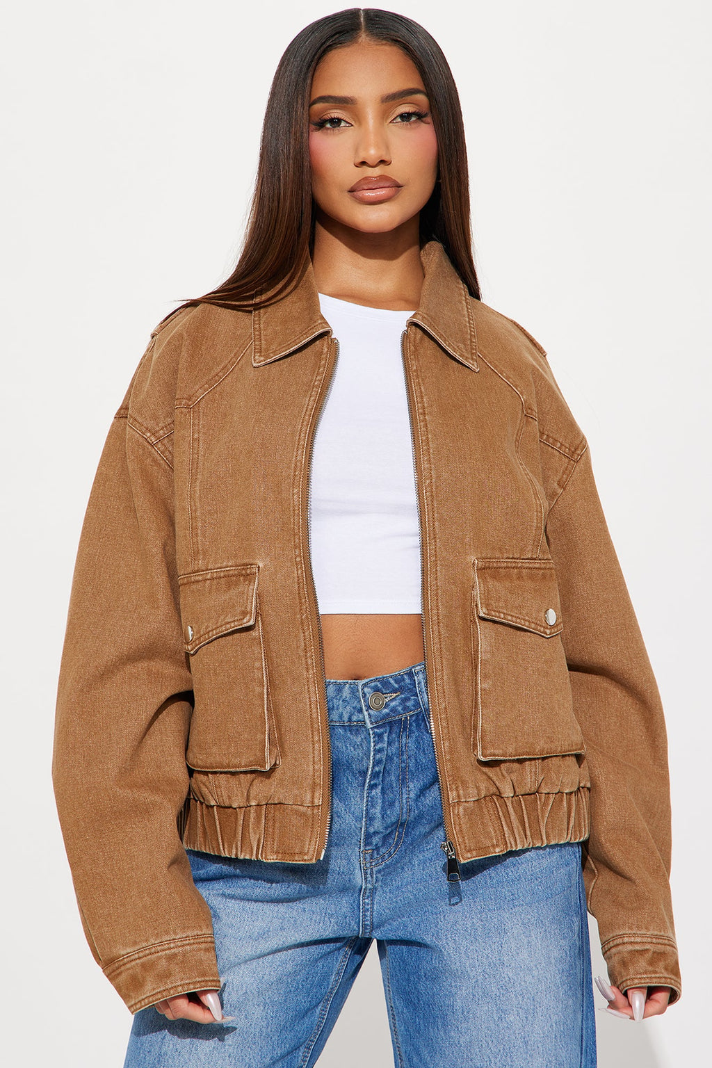 Delilah Washed Bomber Jacket - Rust
