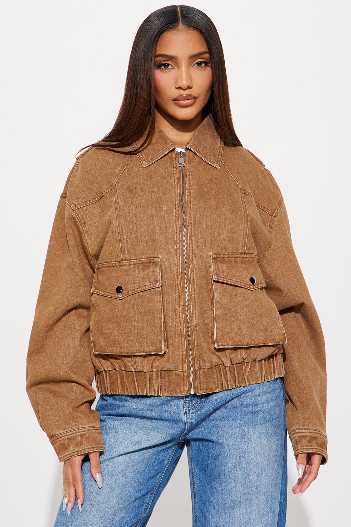 Delilah Washed Bomber Jacket - Rust