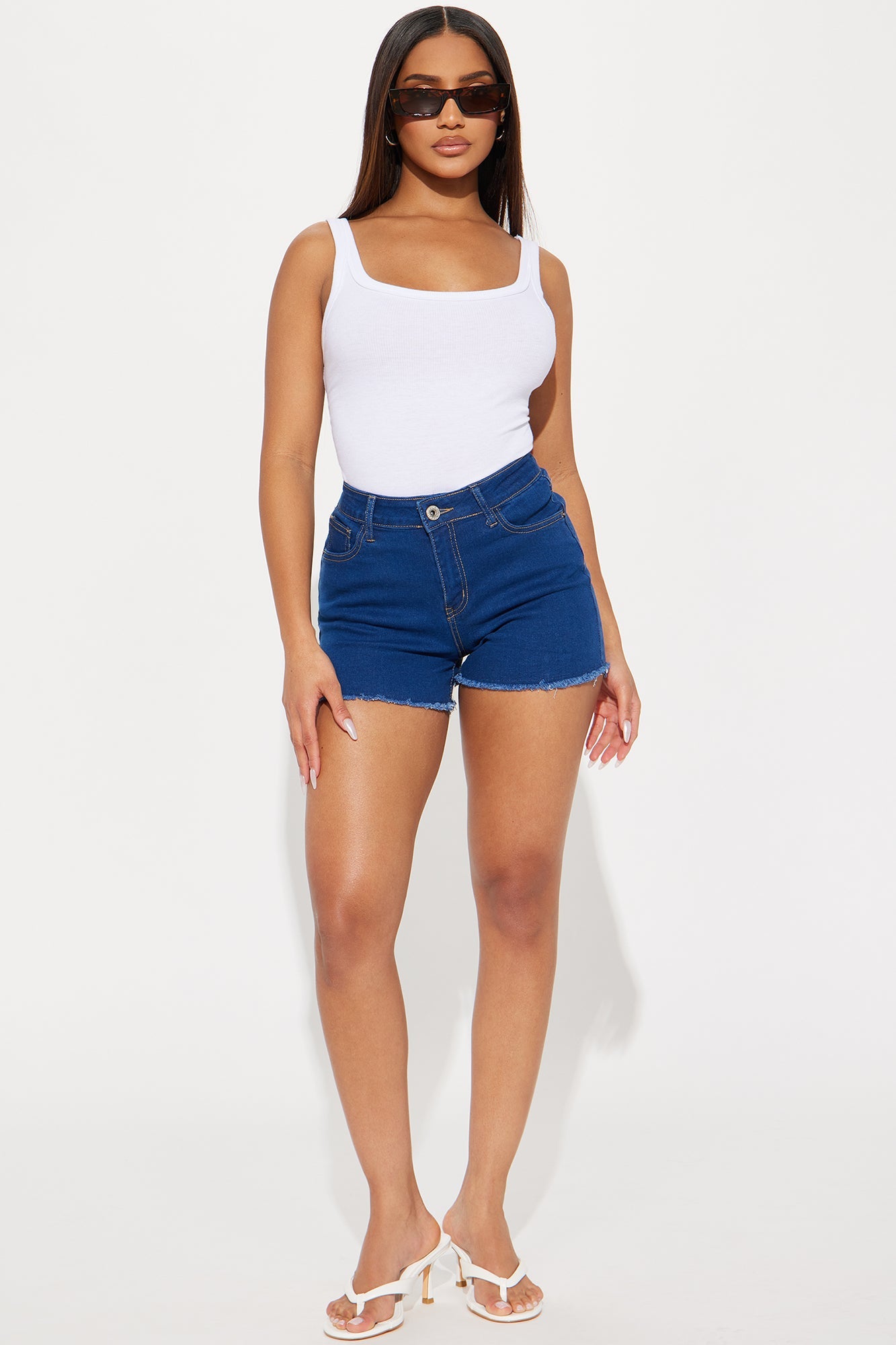 Cali Cut Off High Rise Denim Shorts - Dark Wash