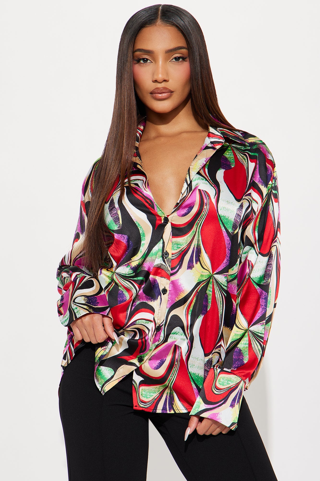 Dreamlike Abstract Satin Shirt - Multi Color