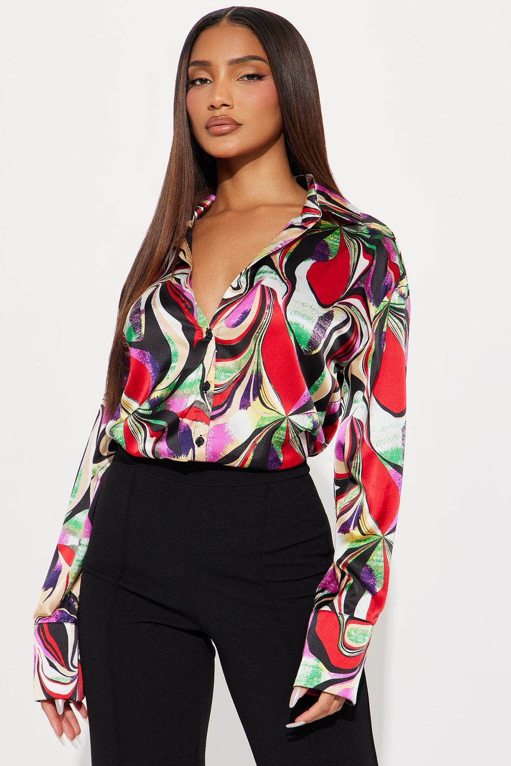 Dreamlike Abstract Satin Shirt - Multi Color