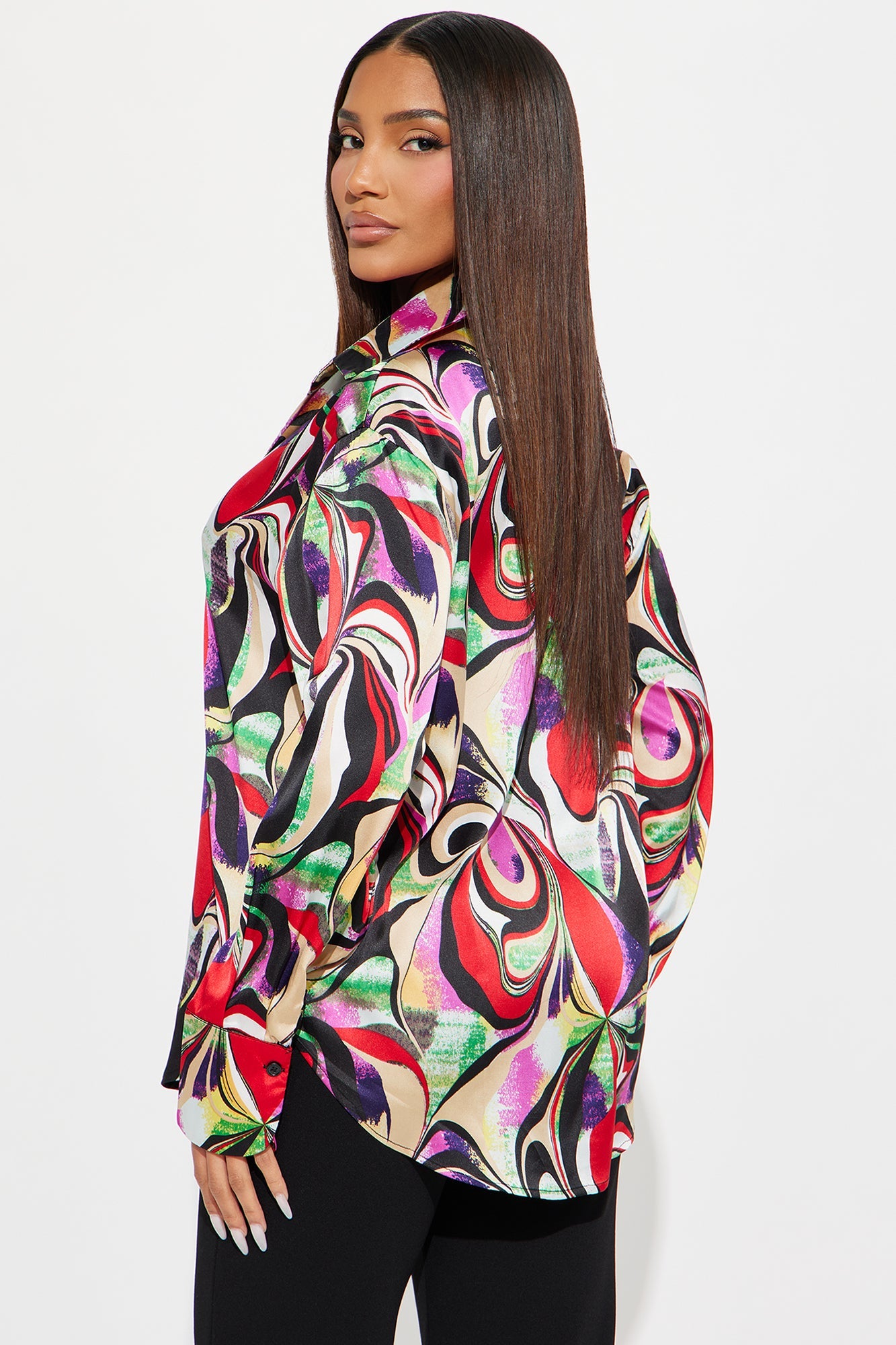 Dreamlike Abstract Satin Shirt - Multi Color