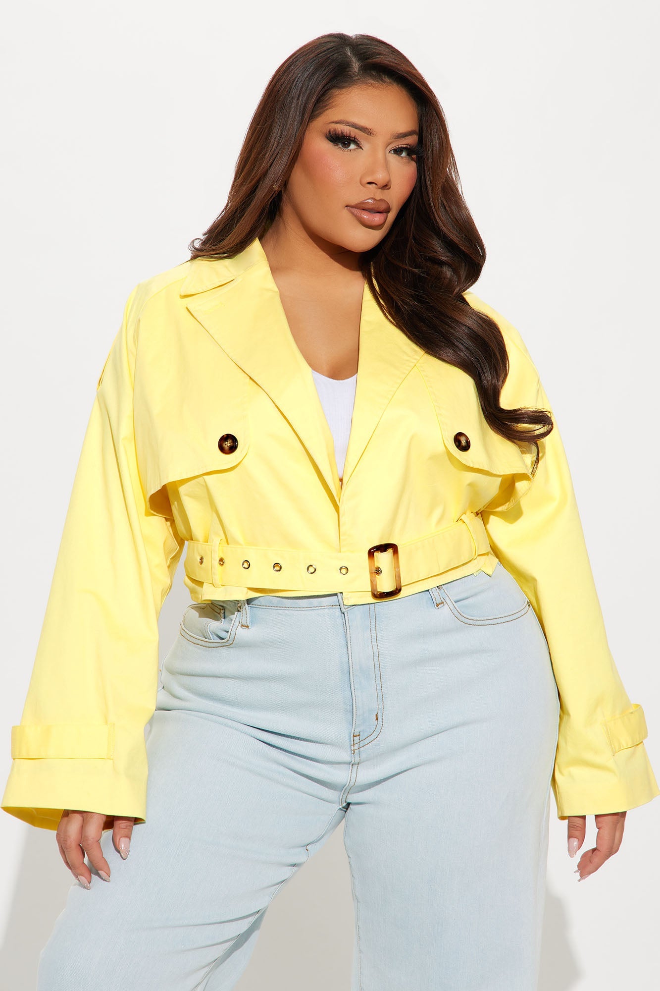 Leona Cropped Trench - Yellow