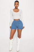 Pure Desire Bloomer Denim Shorts - Medium Wash