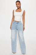 Emery Embellished Bow Straight Leg Jeans - Light Wash