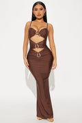Beach Club Cut Out Maxi Dress - Brown