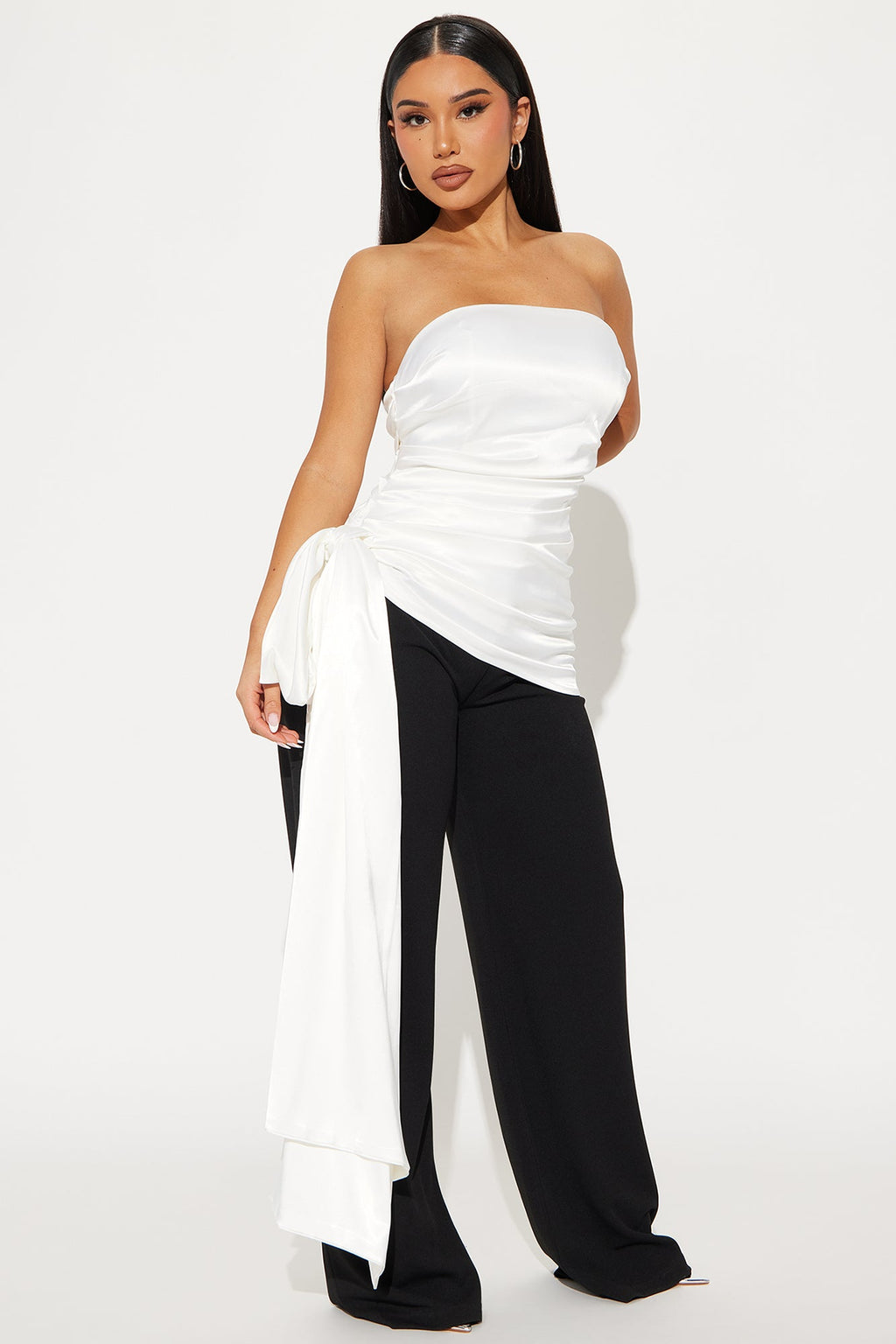 Marlina Bow Satin Top - White