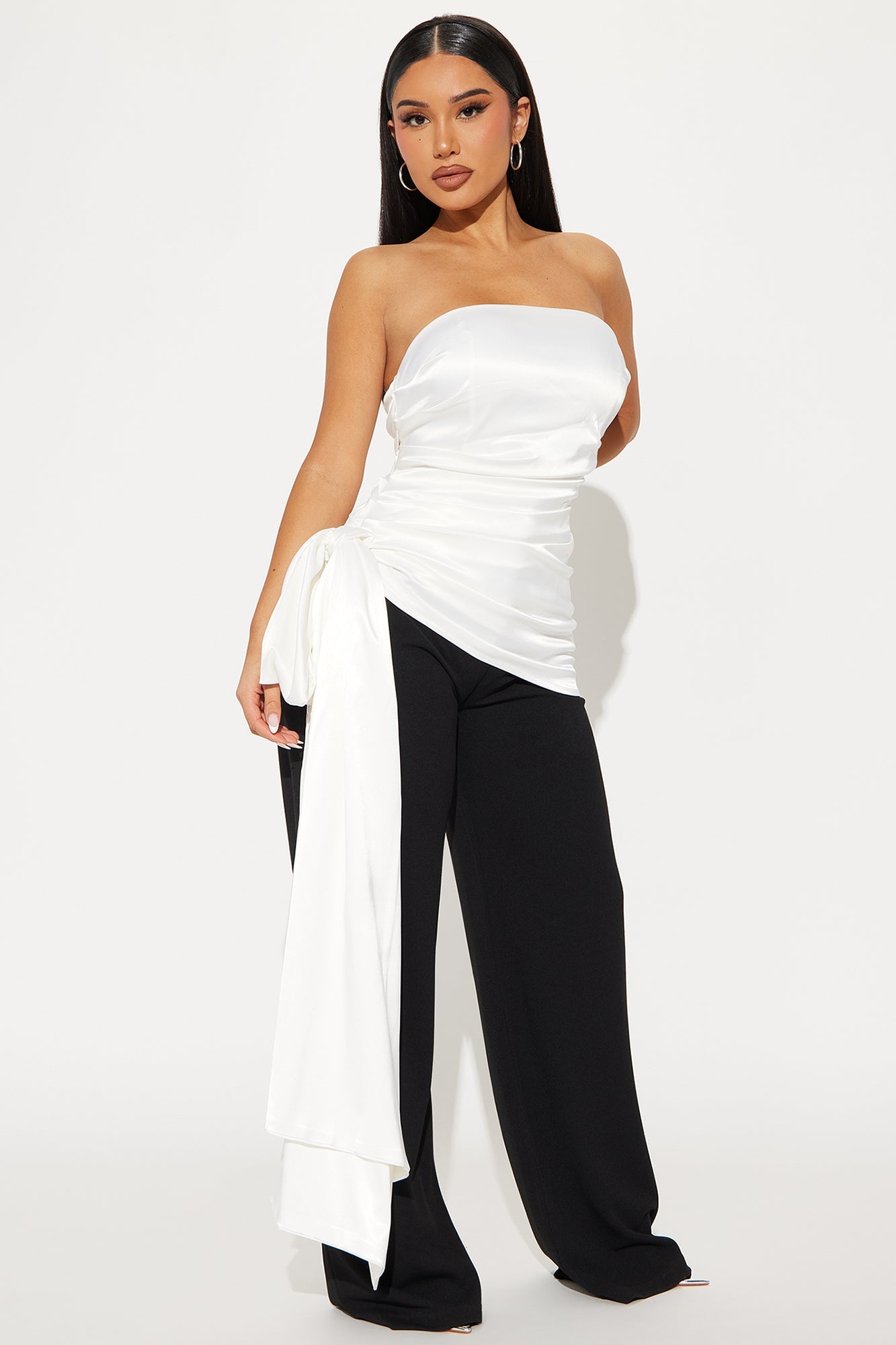 Marlina Bow Satin Top - White