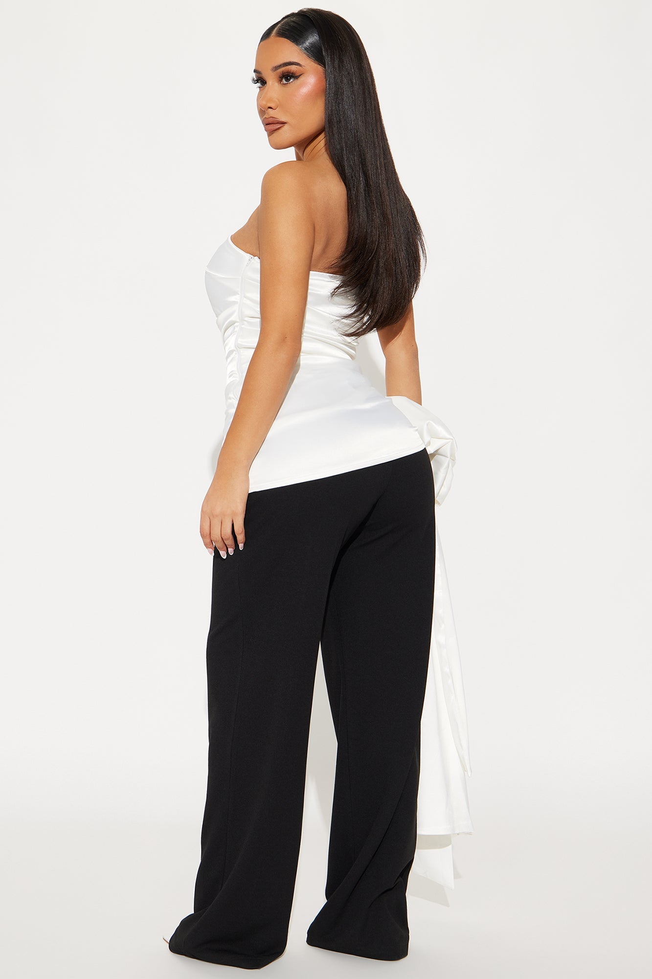 Marlina Bow Satin Top - White