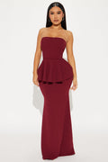 Juliana Peplum Gown - Wine