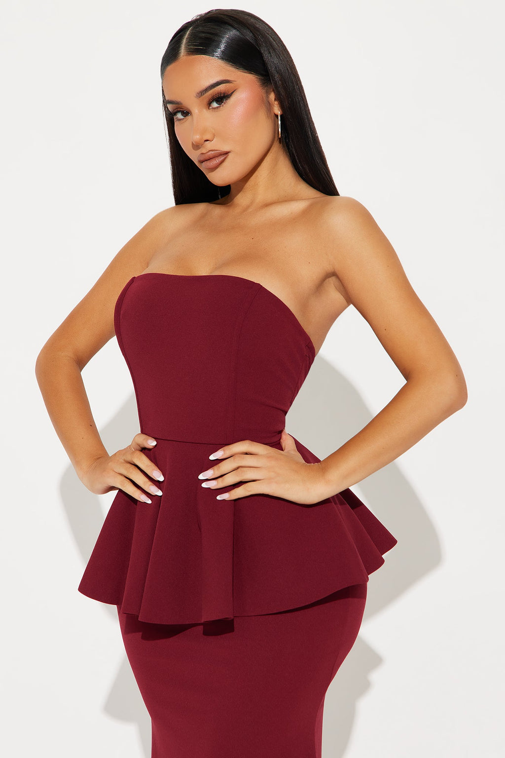 Juliana Peplum Gown - Wine