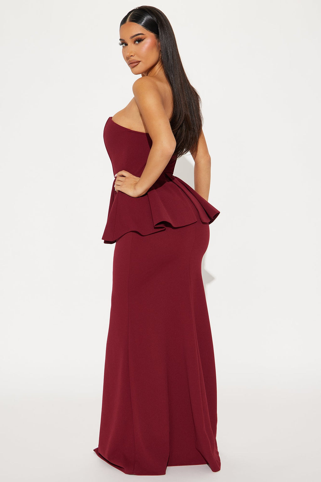 Juliana Peplum Gown - Wine
