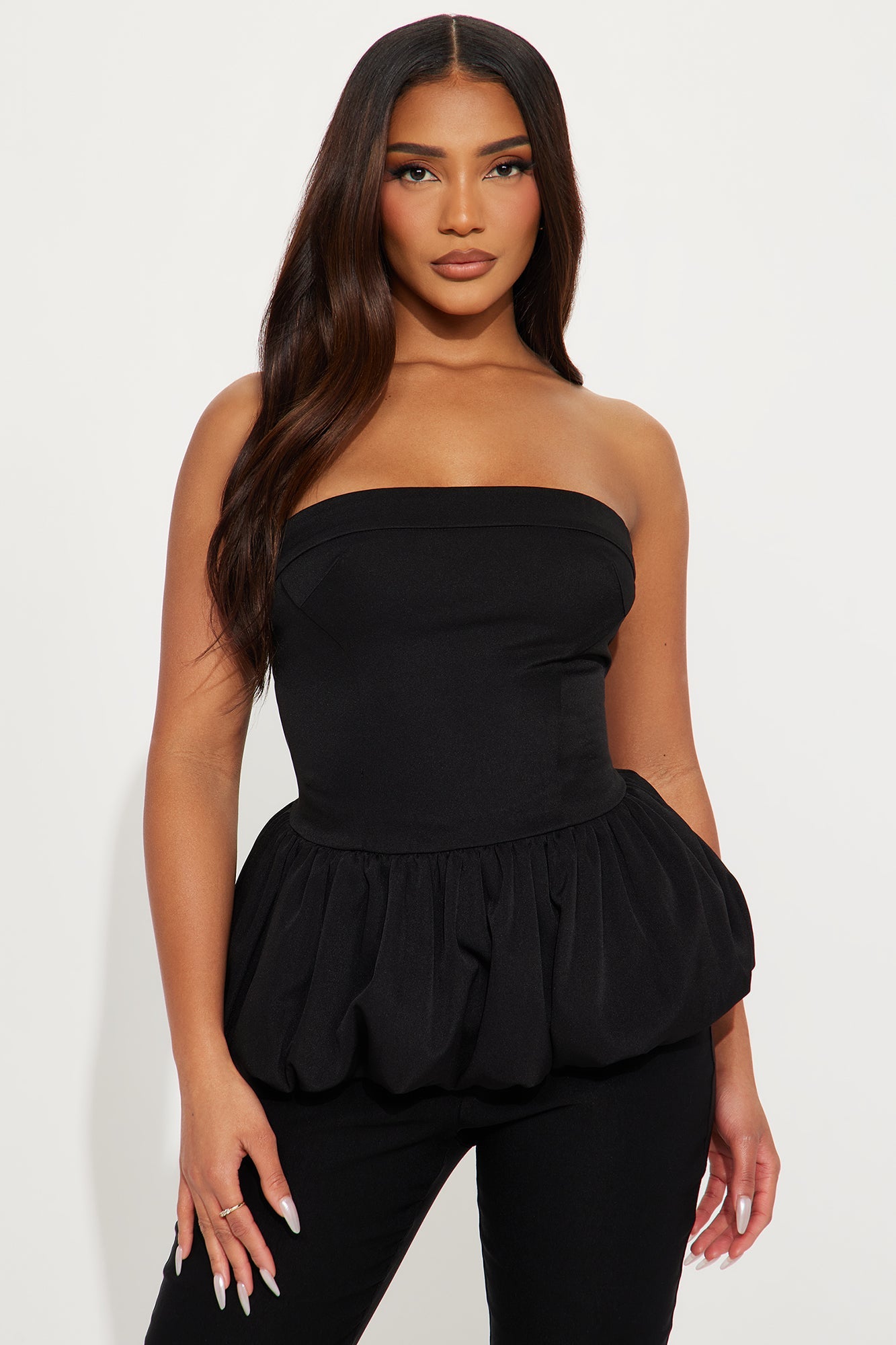 Flirty Feelings Bubble Hem Top - Black