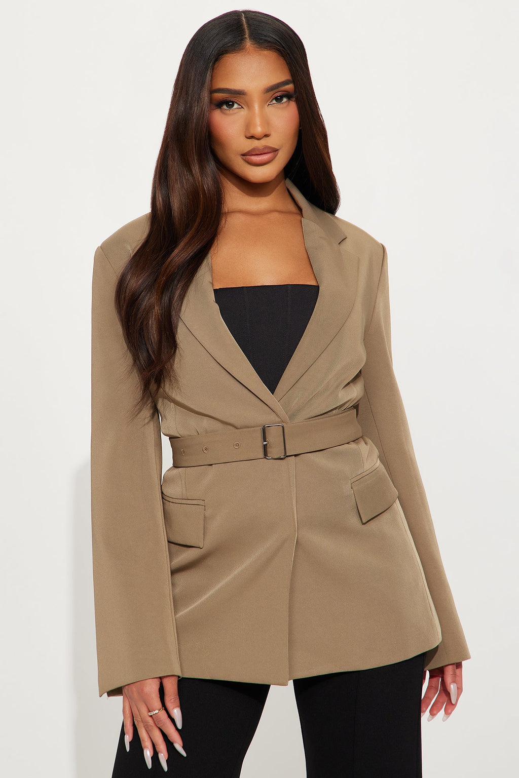 Coming Around Belted Blazer - Olive