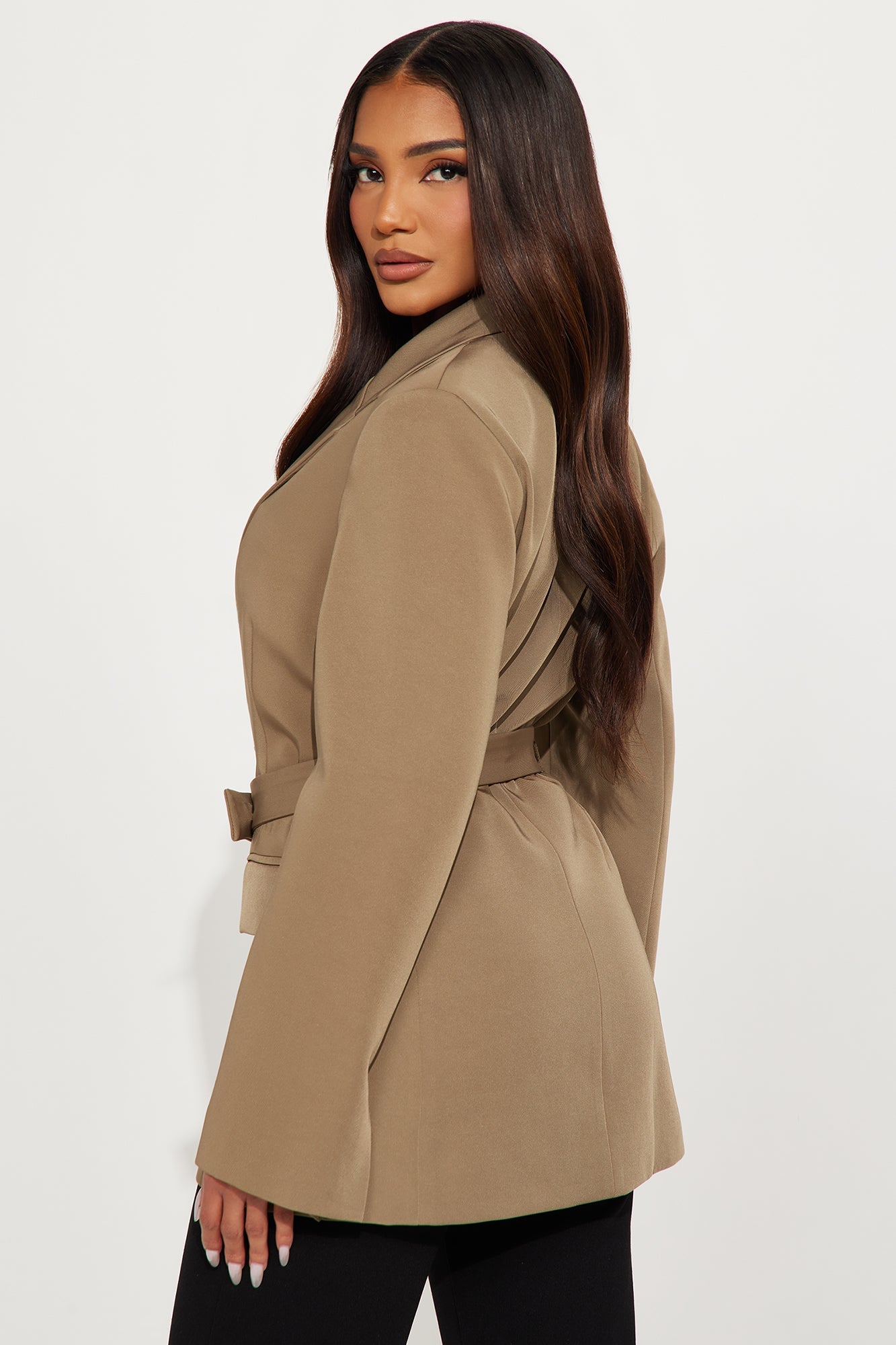 Coming Around Belted Blazer - Olive