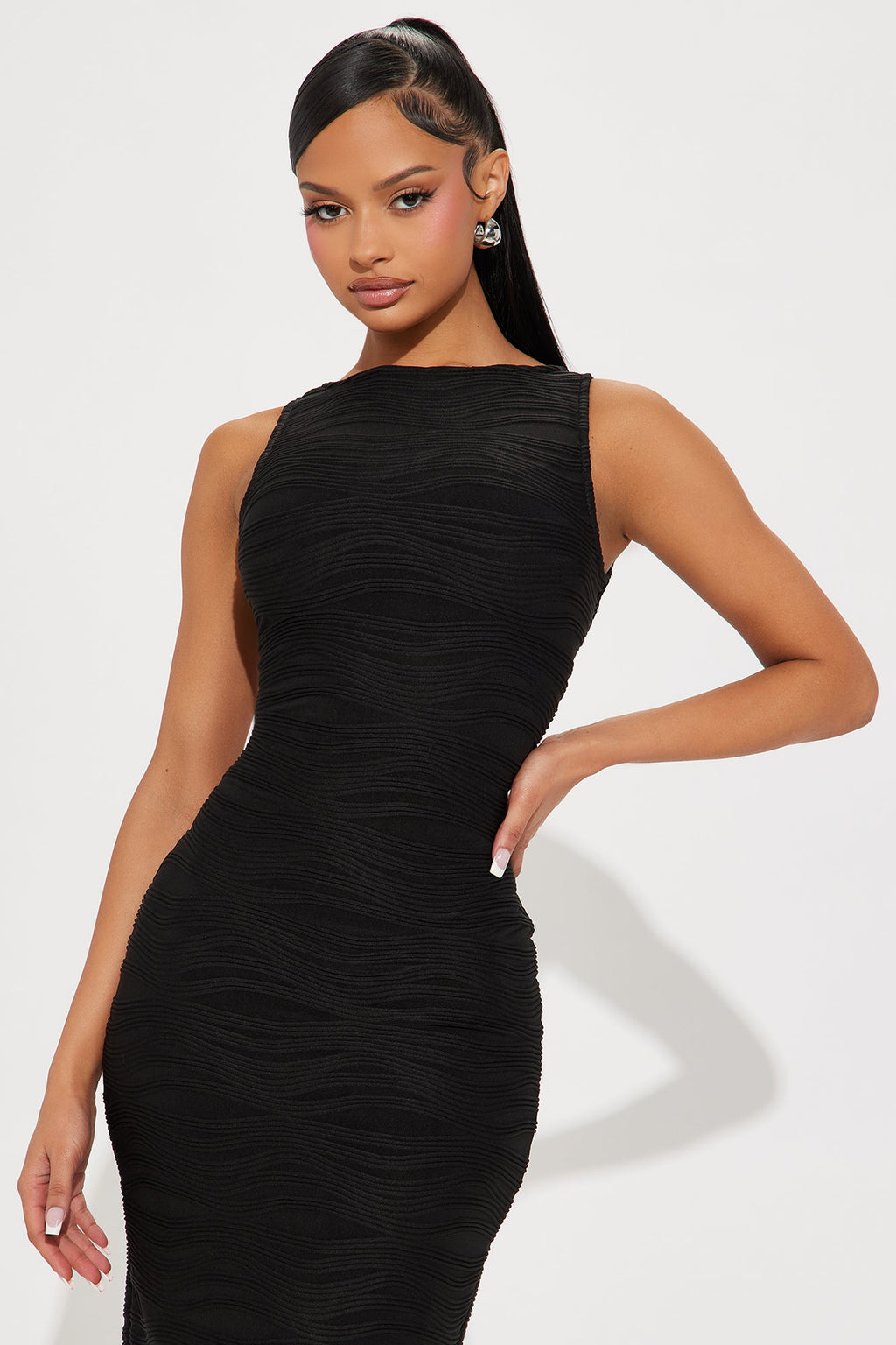 Samia Textured Midi Dress - Black